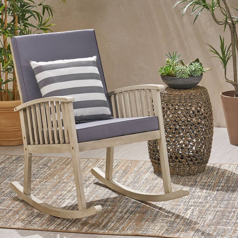 CASA ACACIA ROCKING CHAIR with Durable Wooden Frame, Perfect for Indoor and Outdoor - Grey