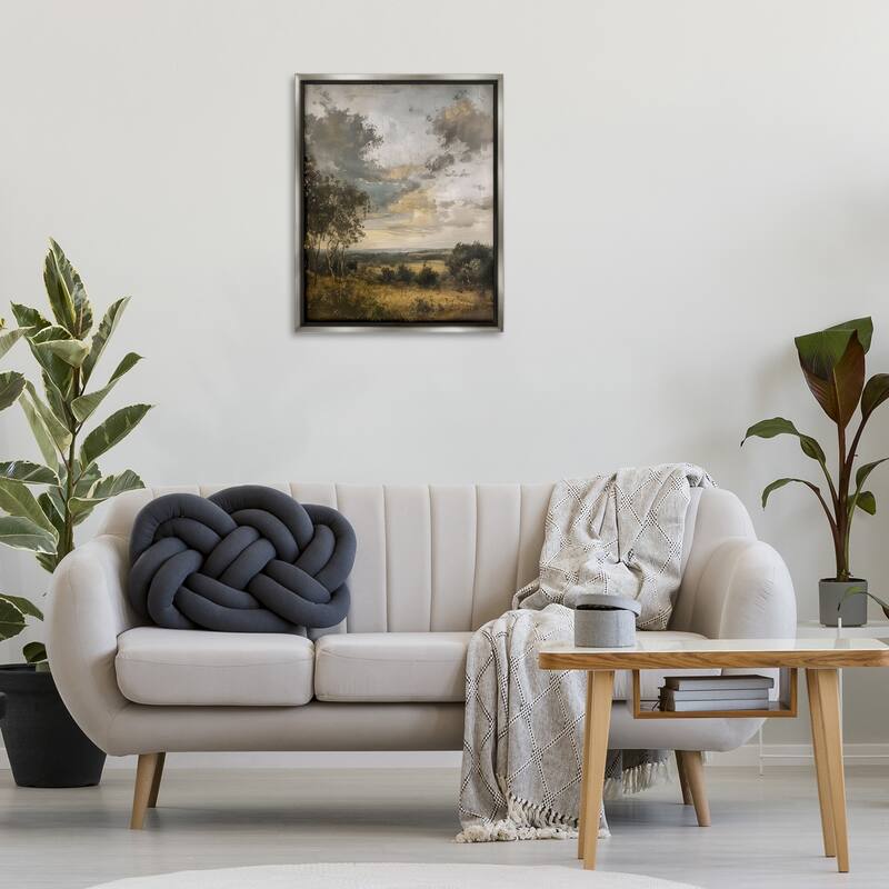 Stupell Rural Meadow at Dawn Framed Floater Canvas Wall Art Design By LSR Creative Studio
