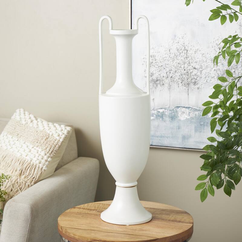 Ceramic Fluted Urn Shaped Vase with Arch Handles - Black or White - Roche River Decor
