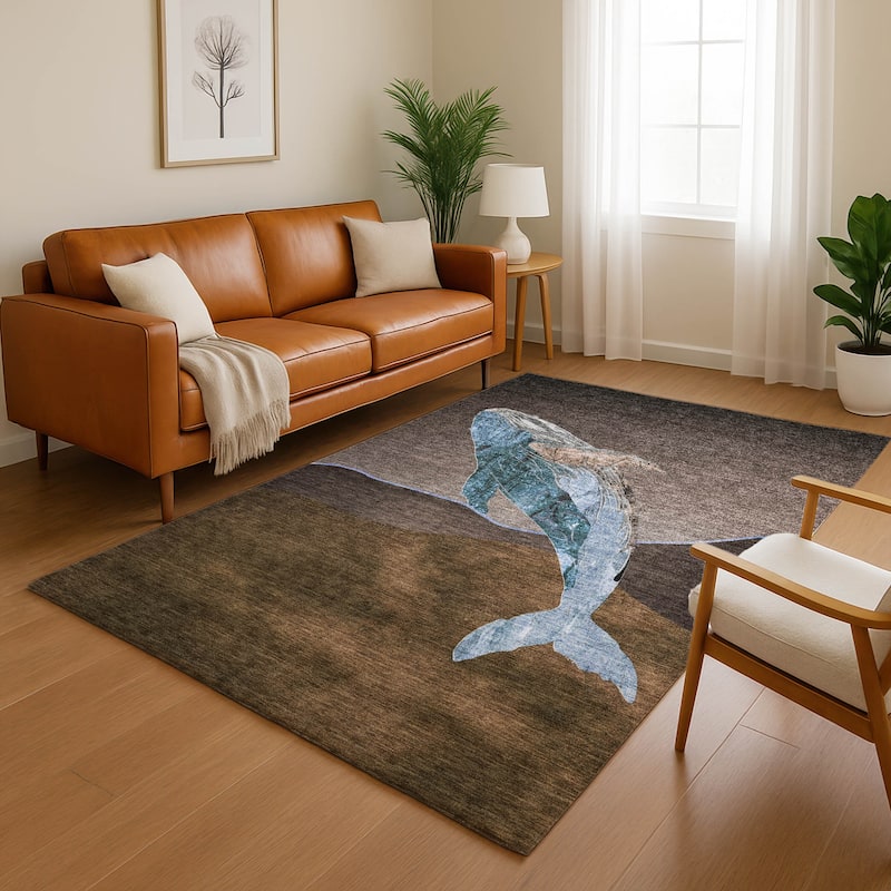 Premium Washable Super Soft Modern Whale Mayfield Rug - Brown - 10' x 14'