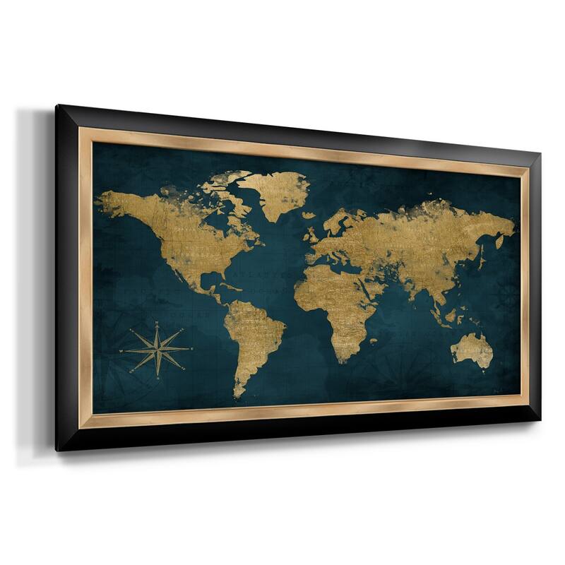 Navy Gold Map Premium Framed Canvas- Ready to Hang