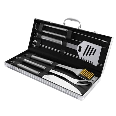 7-Piece Stainless-Steel BBQ Cooking Utensils Set by Home-Complete (Silver)