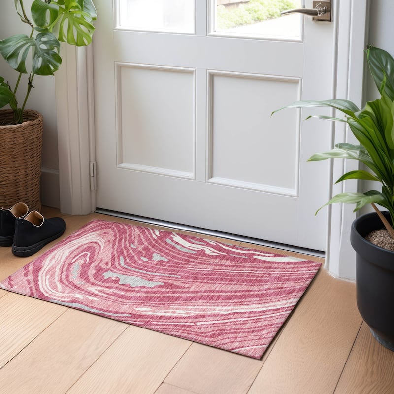 Machine Washable Indoor/ Outdoor Abstract Brushstrokes Chantille Rug - Blush - 1'8" x 2'6"