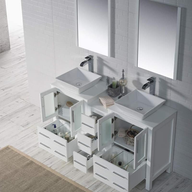 Blossom Sydney 60 Inch Double Sink Vanity with Side Cabinet & Mirrors