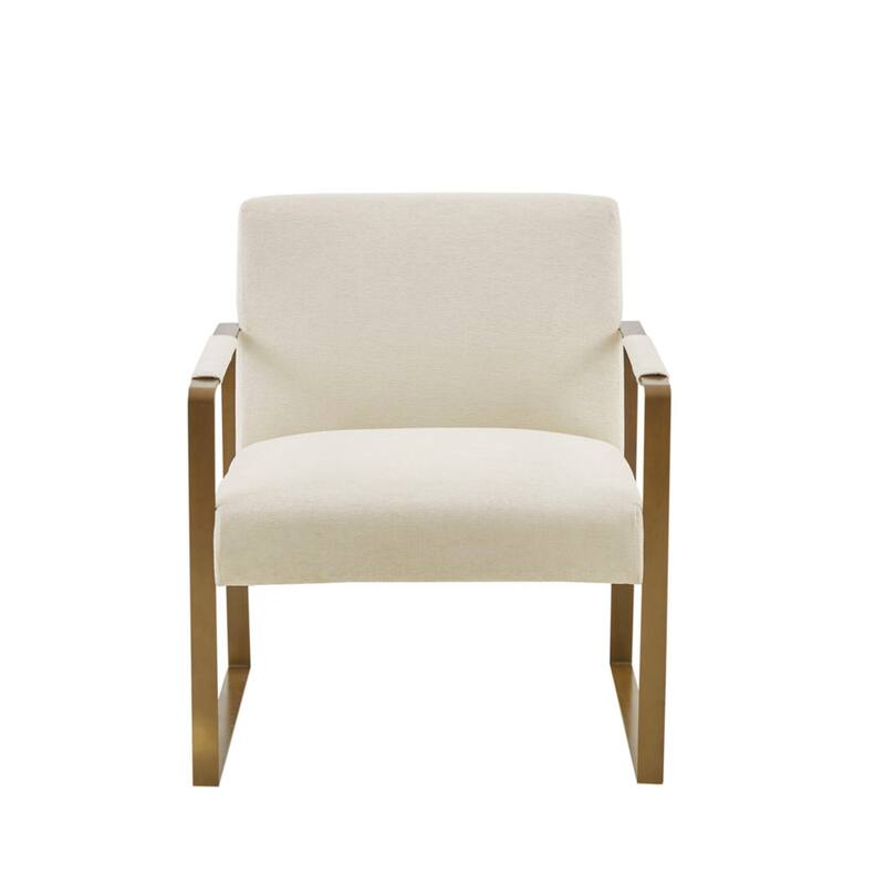 Roomfitters Velvet Accent Armchair, Antique Gold Metal Frame Lounge Seating, Martha Stewart Perry Street Collection, Cream