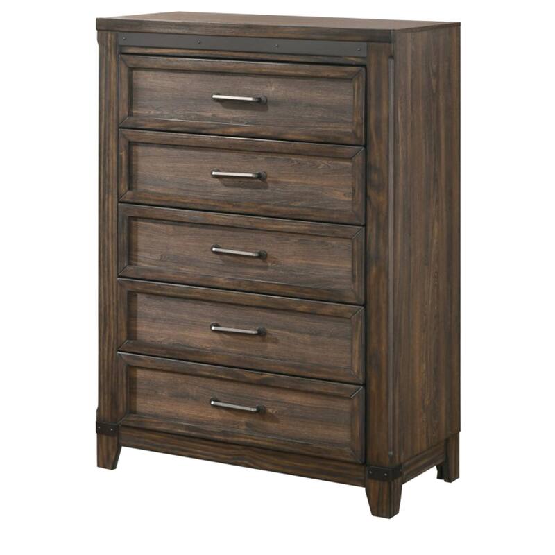 Sea 48 Inch Tall Dresser Chest, 5 Drawers, Long Metal Handles, Brown