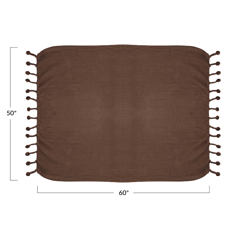 Woven Cotton Throw with Tassels, Iron Color