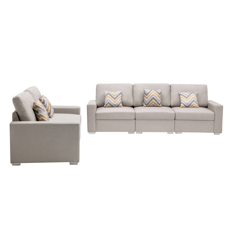 Beige Linen Sofa and Loveseat Living Room Set with Pillows and Interchangeable Legs
