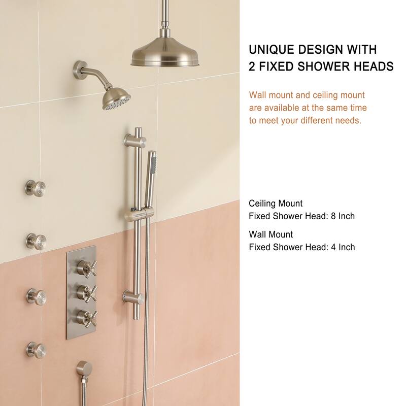 8-In Ceiling Mounted Shower System with Sliding Bar and 4 Body Sprays