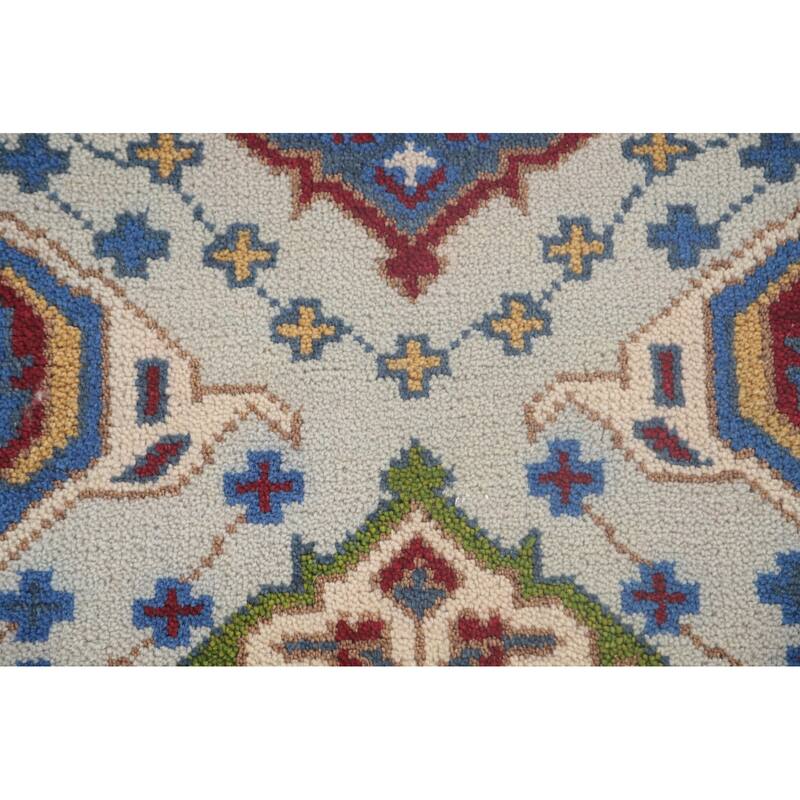Geometric Kazak Accent Rug Handmade Oriental Blue Wool Carpet - 2'7"x 5'10"
