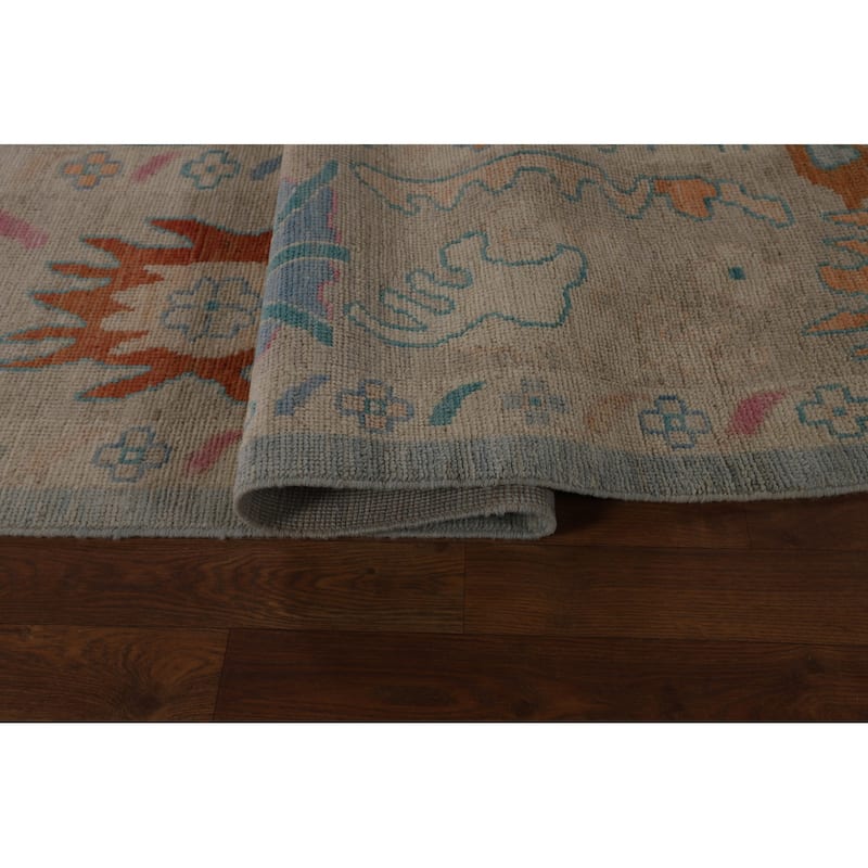 Blue Vegetable Dye Oushak Turkish Large Rug Handmade Wool Carpet - 10'4"x 14'3"