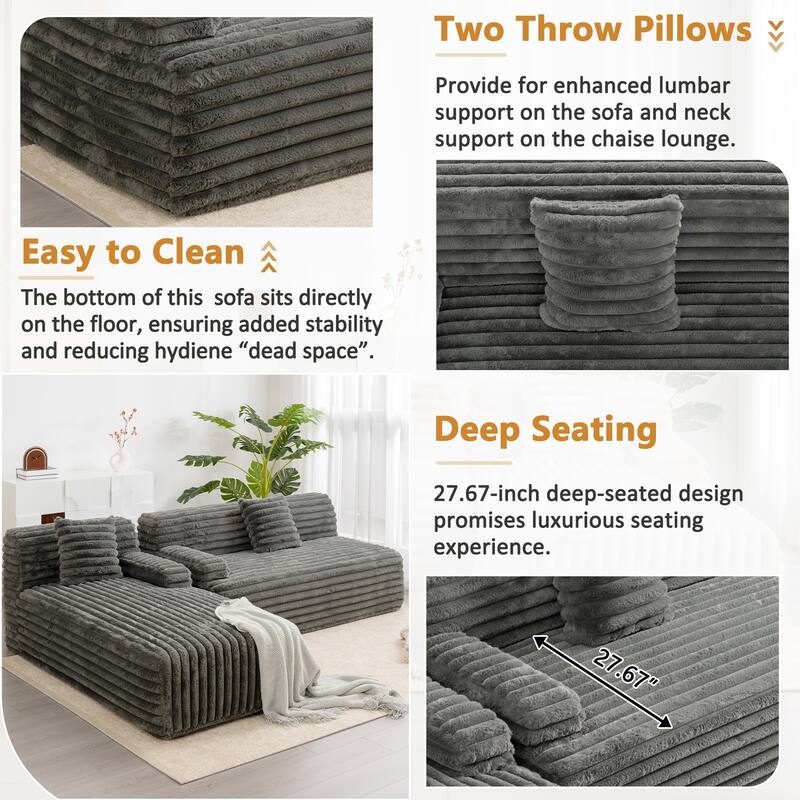 110" Cloud Sectional Sofa Free-Combined Faux Upholstered Modular Couch with Pillows for Living Room