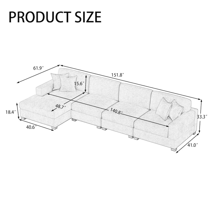 Modern Oversized Chenille Modular Sectional Sofa With Chaise