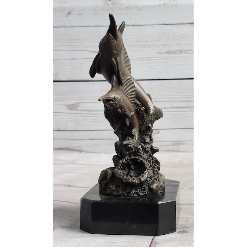 Marlins Sailfish Swordfish Jumping Out Of Ocean Bronze Sculpture Statue Decor On Marble Base