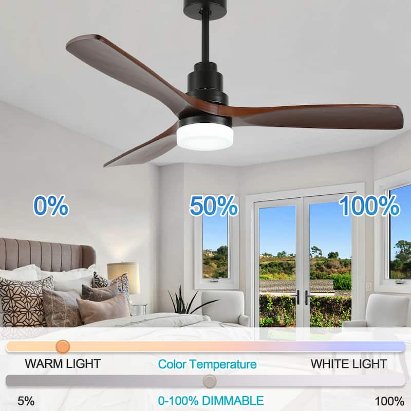 CurveCurio 52 inches Farmhouse Wood Ceiling Fan with 3 Light Tone and 3 Fan Speed, LED Kit and Remote Control Included