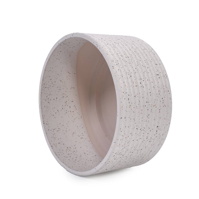 Handmade Ceramic Planter Set of 2, 11" & 8" Diameter, White with Vertical Ridges