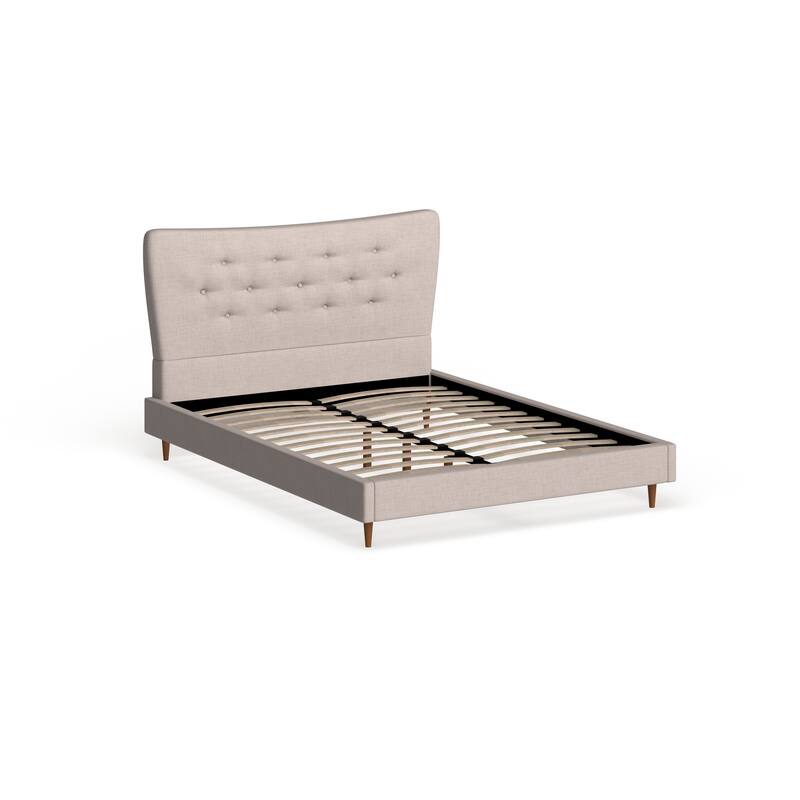 Baxton Studio Hermia Mid-century Modern Beige Linen Platform Bed - Queen