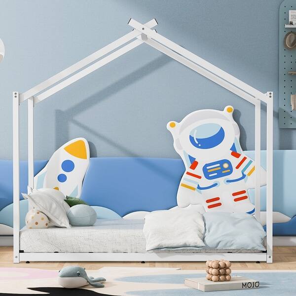 slide 2 of 15, Twin Metal House Platform Bed Frame w/Roof, for Kids Teens Girls Boys White - Twin