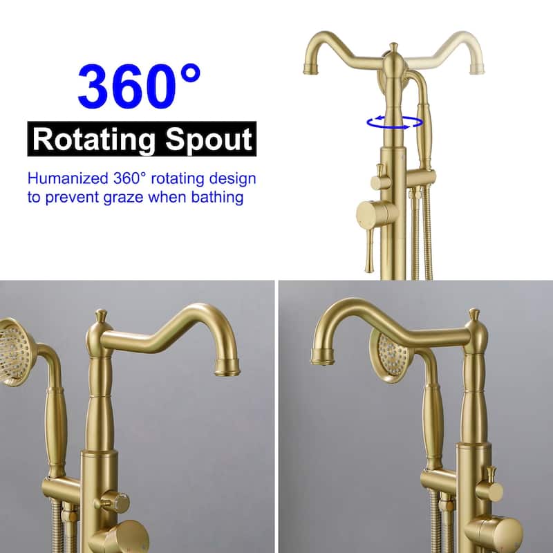 Freestanding Bathtub Faucet High Flow Rate Single Handle Floor Mounted Tub Faucets with Hand Sprayer Swivel Spout Tub Fillers