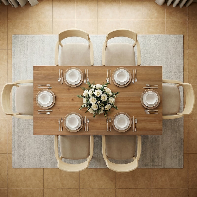 63 Inches Rectangular Kitchen Table with Sturdy Wooden Frame