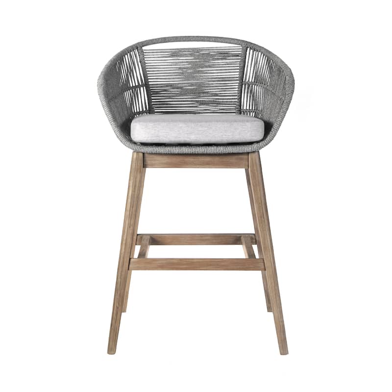 Tutti Frutti Solid Eucalyptus Wood and Rope Outdoor Patio Counter or Bar Height Barstool