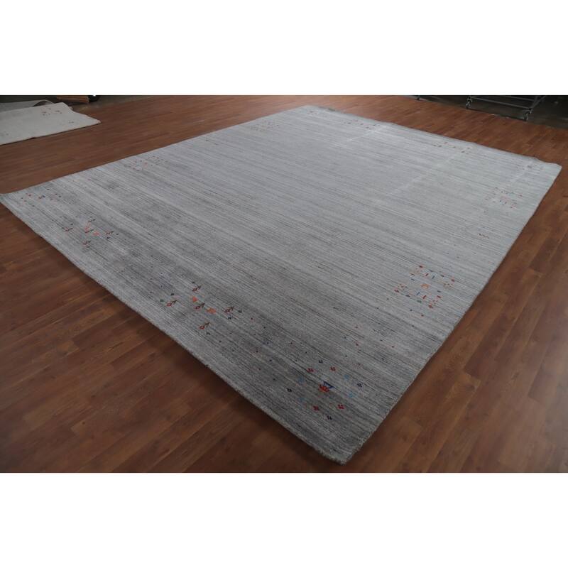 Hand Knotted Oriental 100% Wool Carpet Tribal Stripe Greys & Charcoal Gabbeh Area Rug - 12' 0'' X 9' 9''