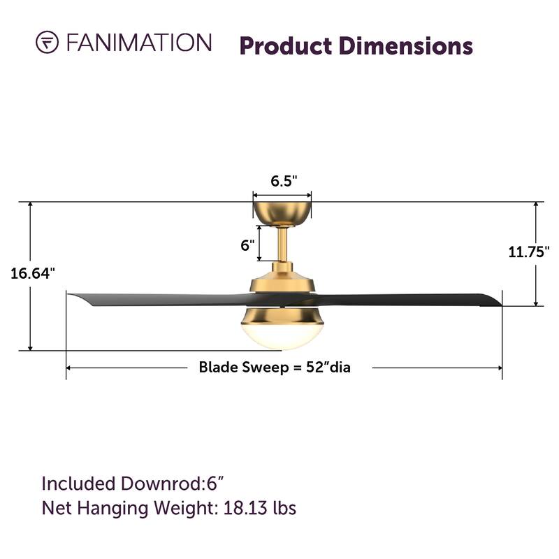 Barlow 52 inch Indoor/Outdoor Brushed Satin Brass with Black blades Ceiling Fan with LED CCT Select Light Kit and Remote