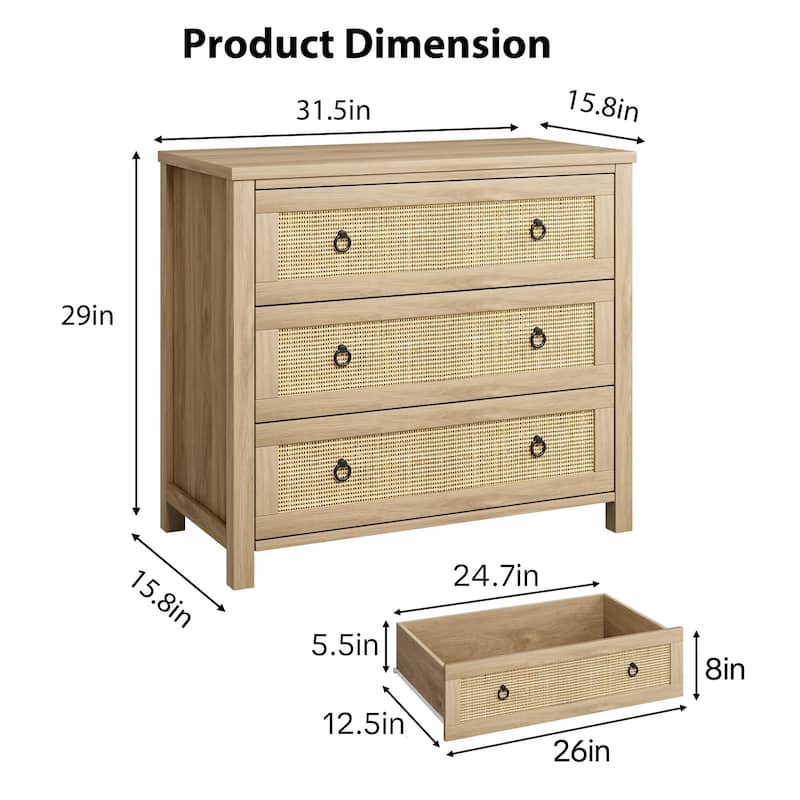 Boho Wide Drawer Dresser with Storage, Wooden Closet Dressers Chest of Drawers Freestanding for Bedroom