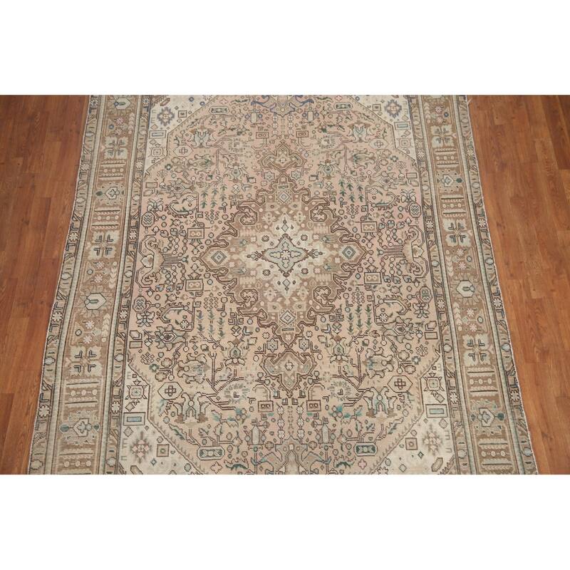Hand Knotted Oriental 100% Wool Carpet Traditional Medallion Pink Tabriz Area Rug - 9' 4'' X 6' 4''