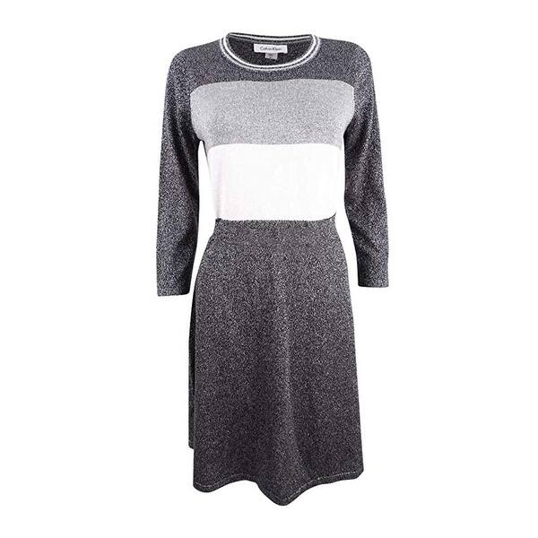 Shop Calvin Klein Women S Metallic Colorblocked Sweater Dress 3 4