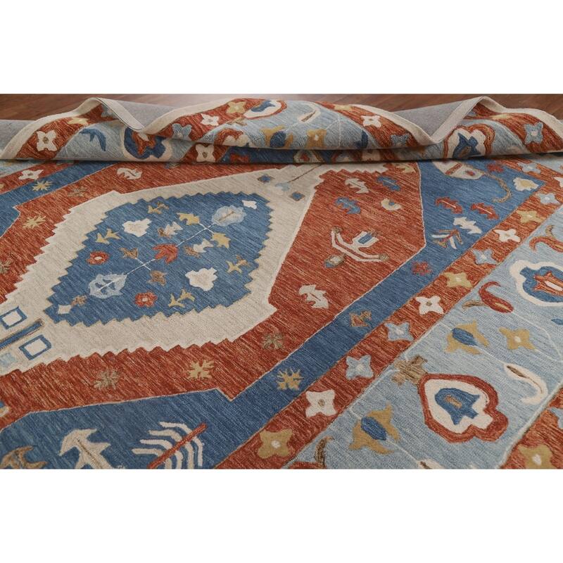 Geometric Heriz Hand-Tufted Rug Traditional Wool Carpet