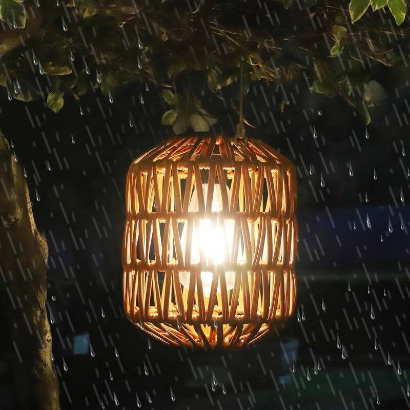 2-Pack Outdoor Solar Lanterns - Waterproof Rattan Hanging Lights