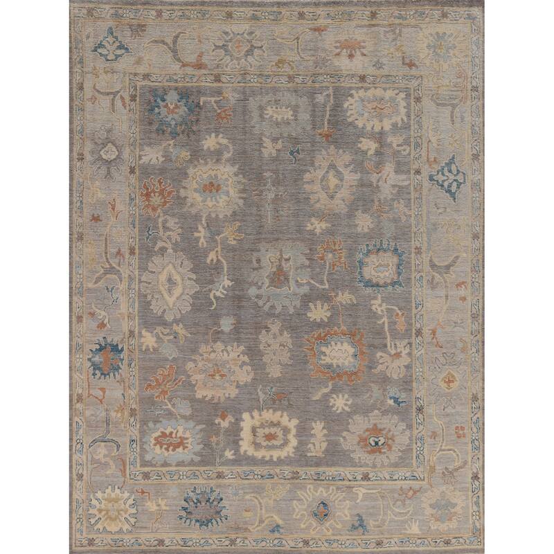 Hand Knotted Oriental 100% Wool Carpet Transitional All-Over Greys & Charcoal Oushak Area Rug - 9' 9'' X 8' 3''