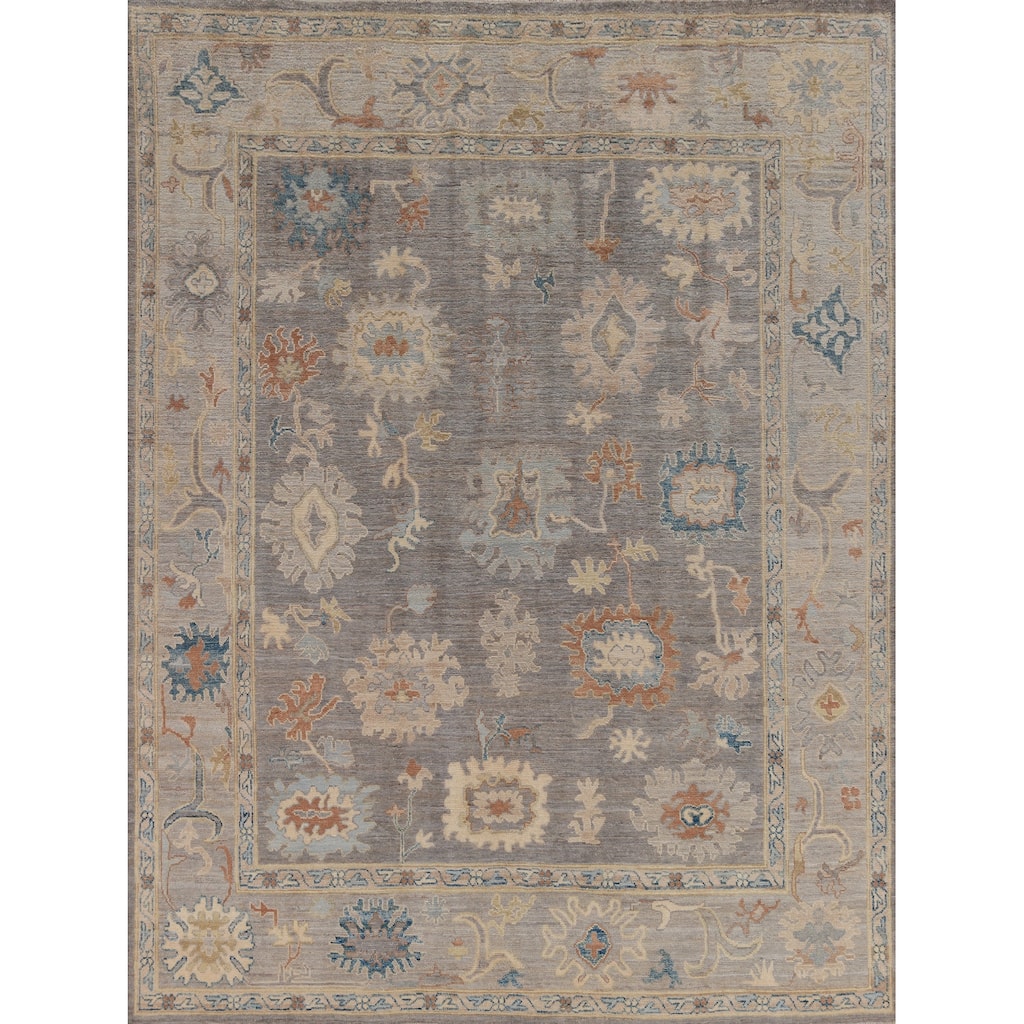 Hand Knotted Oriental 100% Wool Carpet Transitional All-Over Greys & Charcoal Oushak Area Rug - 9' 9'' X 8' 3''