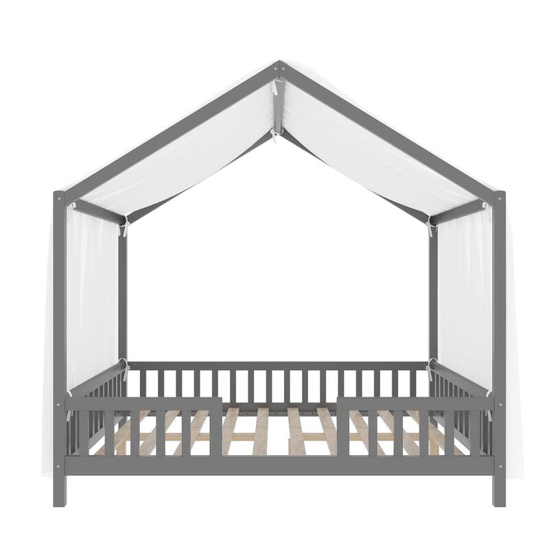 Whimsical Montessori-Inspired Floor Bed with Canopy & Full Safety Rails by Harper&Bright Designs