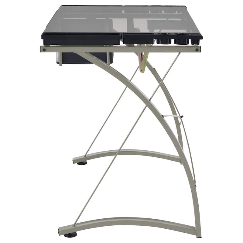 Melo 41-inch Glass Top Drafting Table with Storage Silver