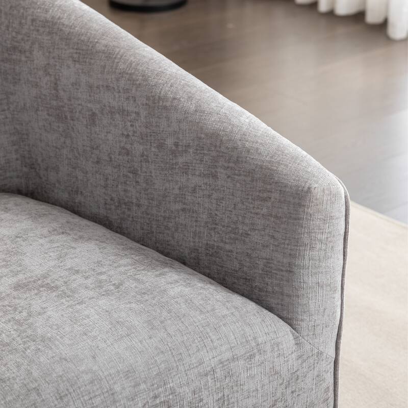 Modern 31" Chenille Upholstered Barrel Arm Chair with 360° Swivel and Round Metal Base