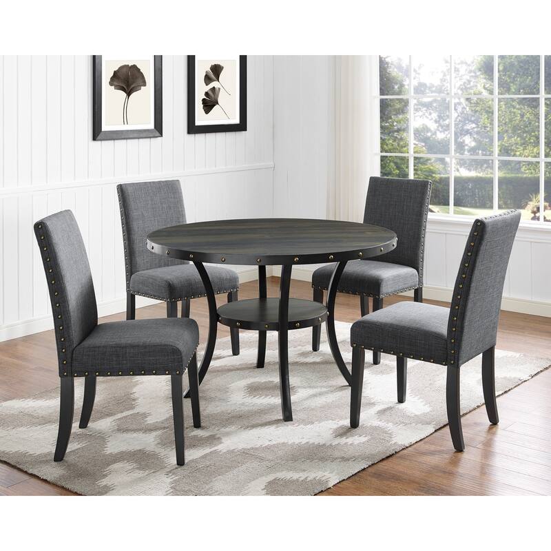 Fabric Dining Chairs Set of 2,  Nail Head Trim Chairs, Tan Padded Seating for Kitchen Living Room, Dining Room Visitor Chair - Gray