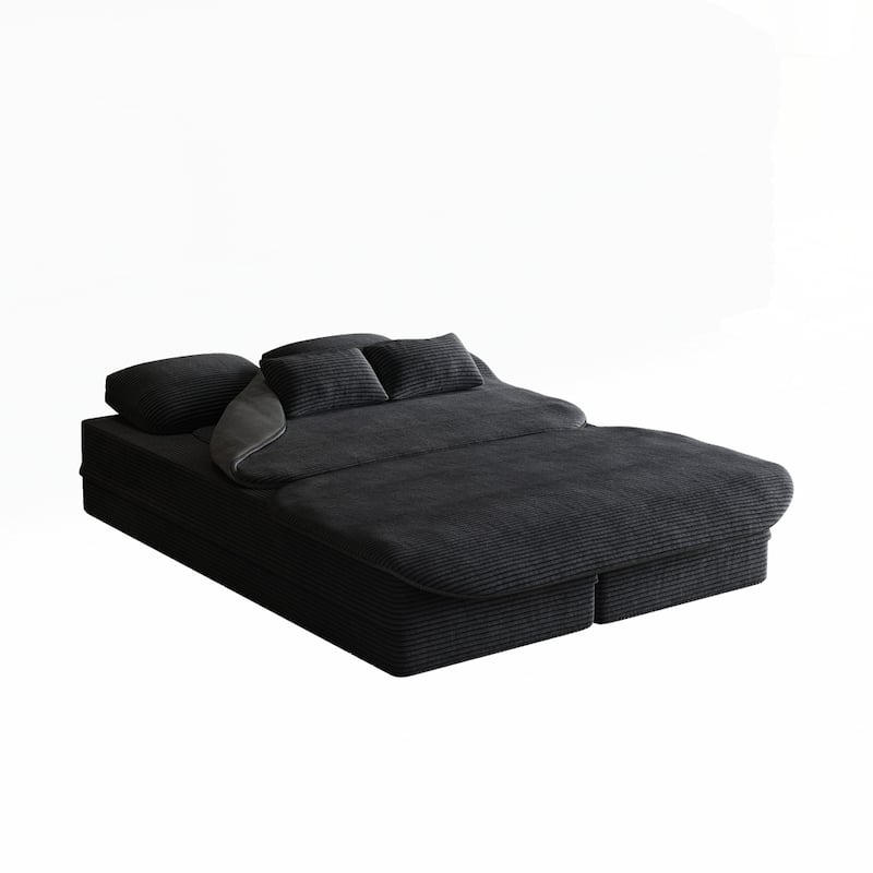 Folding Mattress Sofa with Fixed Shape Frame Convertible Sleeper Foam Sofa Bed with Blanket