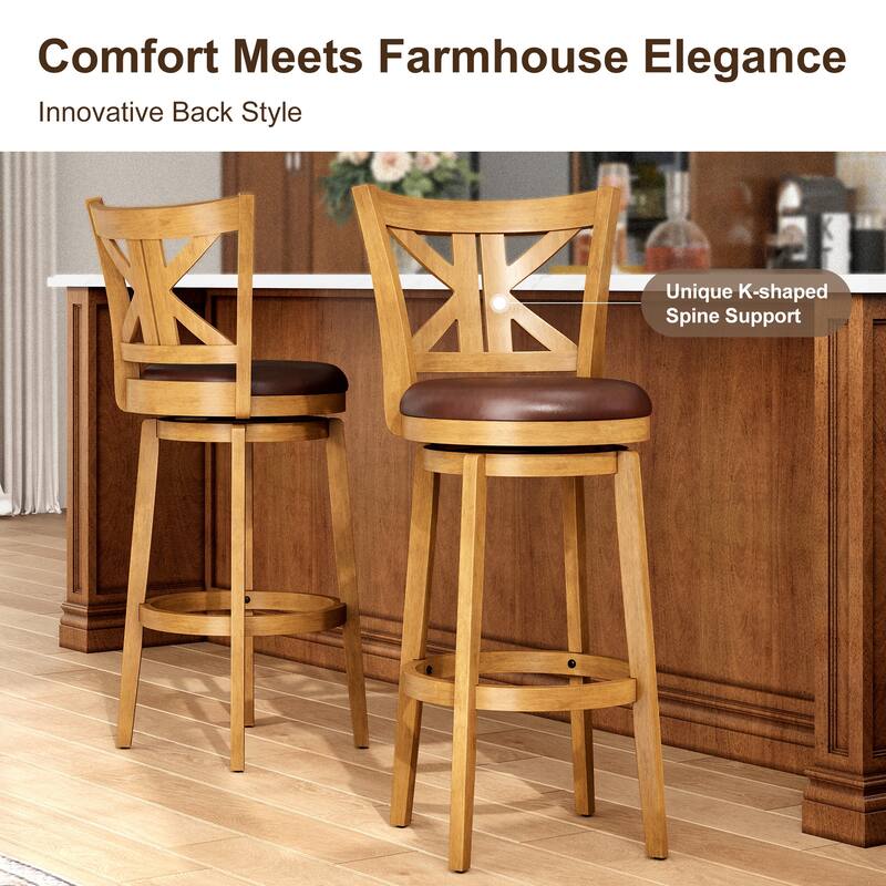 26"/30" Counter Height Bar Stools, Kitchen Wooden Swivel Bar Chairs with Back