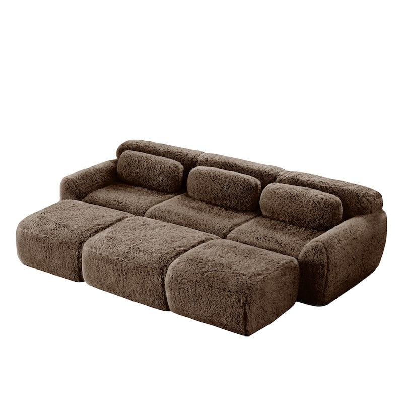 Sectional Sleeper Sofa Set, 3-Seater Modular Convertible Couch with 3 Ottomans, Boneless Sectional Sofa Bed