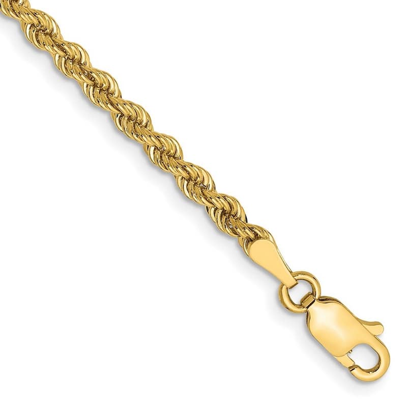 Curata 14k Solid Lobster Claw Closure 2.75mm Handmade Regular Rope Chain Bracelet