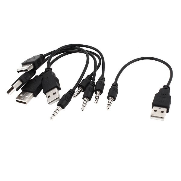 5 x Black 3.5mm Male Audio Headphone Plug to USB 2.0 Male Plug M/M Adapter Cable