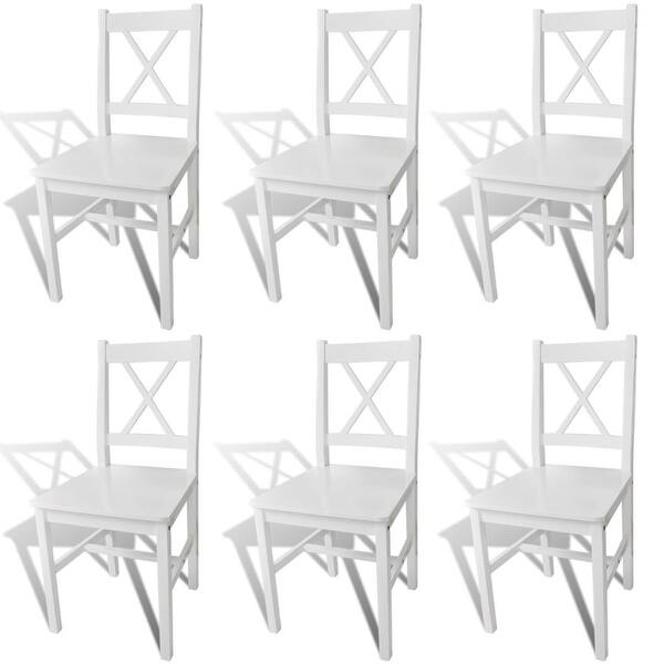slide 1 of 5, vidaXL Dining Chairs 6 pcs White Pinewood