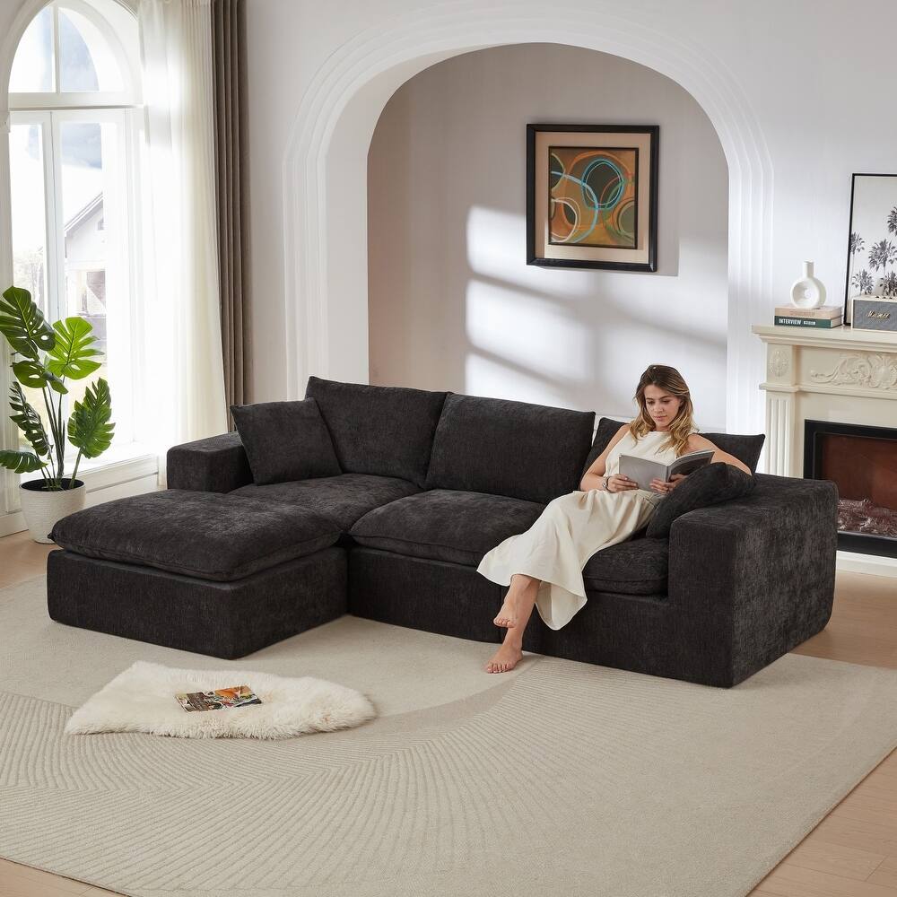 108.26" L-Shaped Modern Chenille Cloud Sofa with Two Pillows