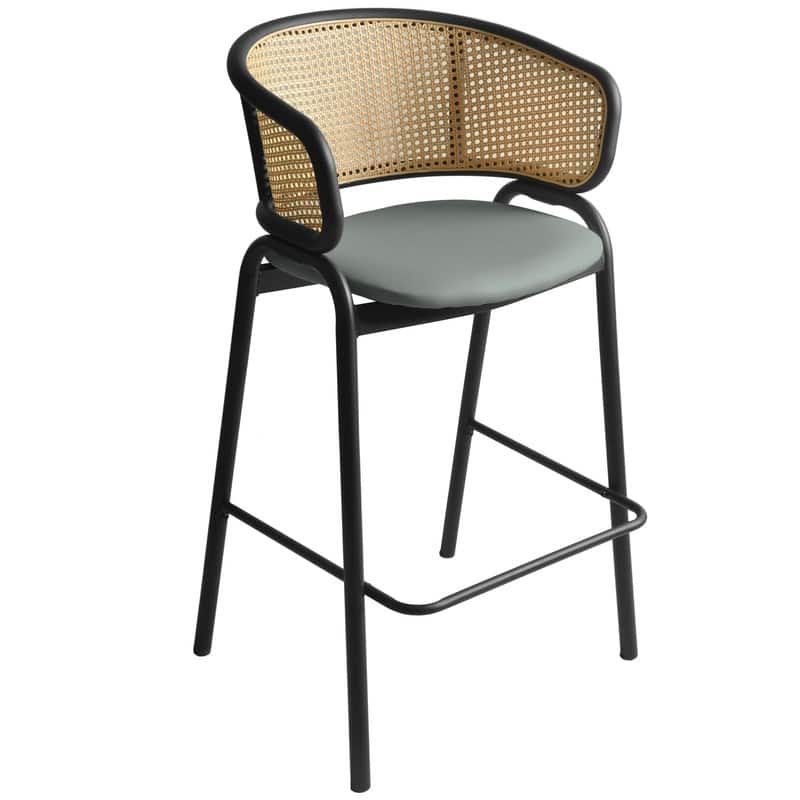 Ervilla Modern Leather Bar Stool with Curved Wicker Backrest & Black Powder-Coated Finish Steel Frame for Home & Kitchen Dining