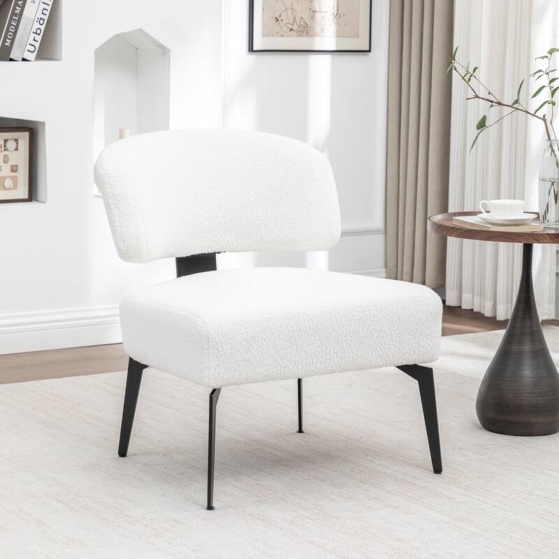 SEYNAR Modern Armless Faux Sherpa Accent Chair with Metal Legs - White