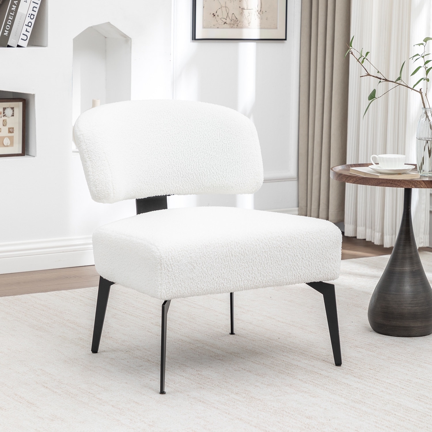 SEYNAR Modern Armless Faux Sherpa Accent Chair with Metal Legs