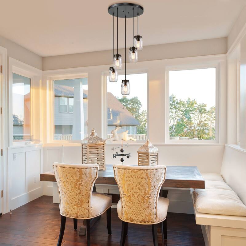 Modern Farmhouse 5-Light Mason Jar Glass Chandelier Pendant Island Lights - D15" x H66"
