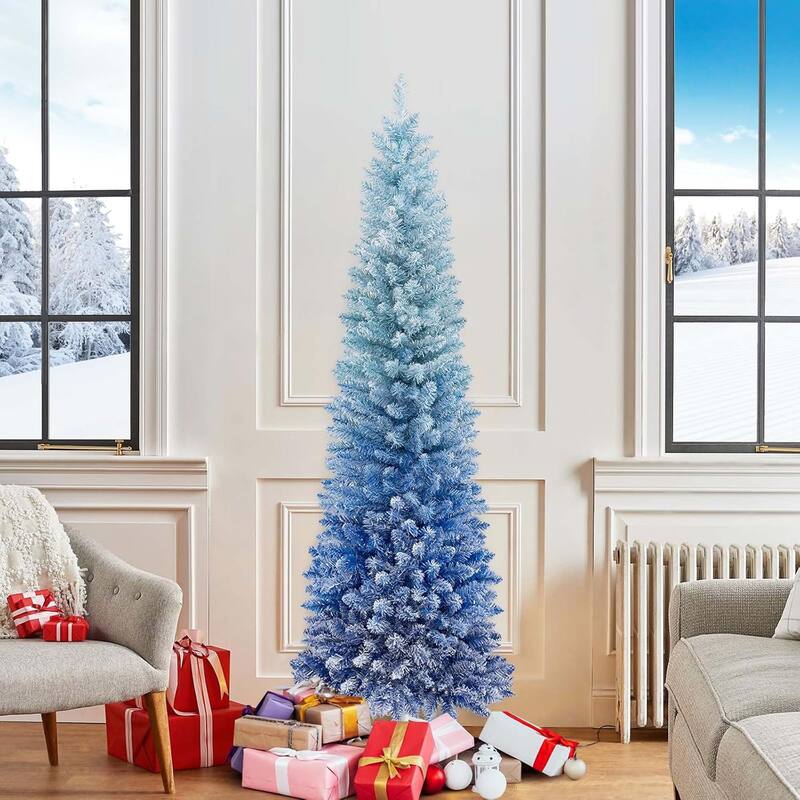 Snow Flocked Artificial Christmas Tree Blue Gradient Xmas Tree